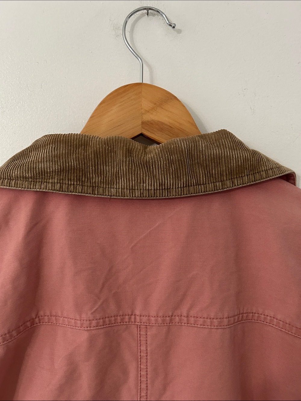LLBean Chore Jacket Pink Canvas Barn Utility Brown Corduroy Collar Womens Medium - Picture 9 of 16